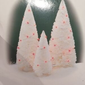 Vintage Department 56 White Holiday Trees with Red Lights